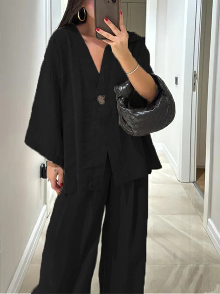 Causal Oversized Linen Pant Suit Set