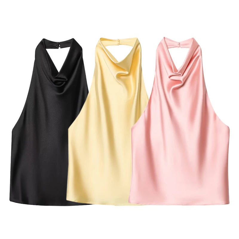 Backless Satin Halter Tops