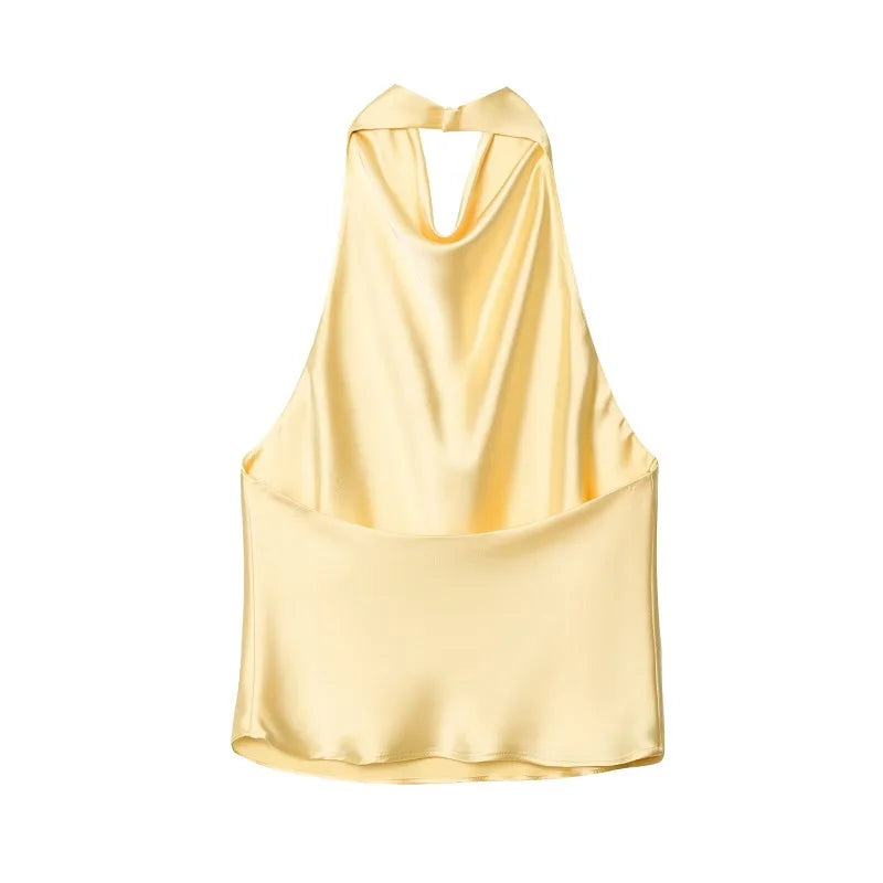 Backless Satin Halter Tops