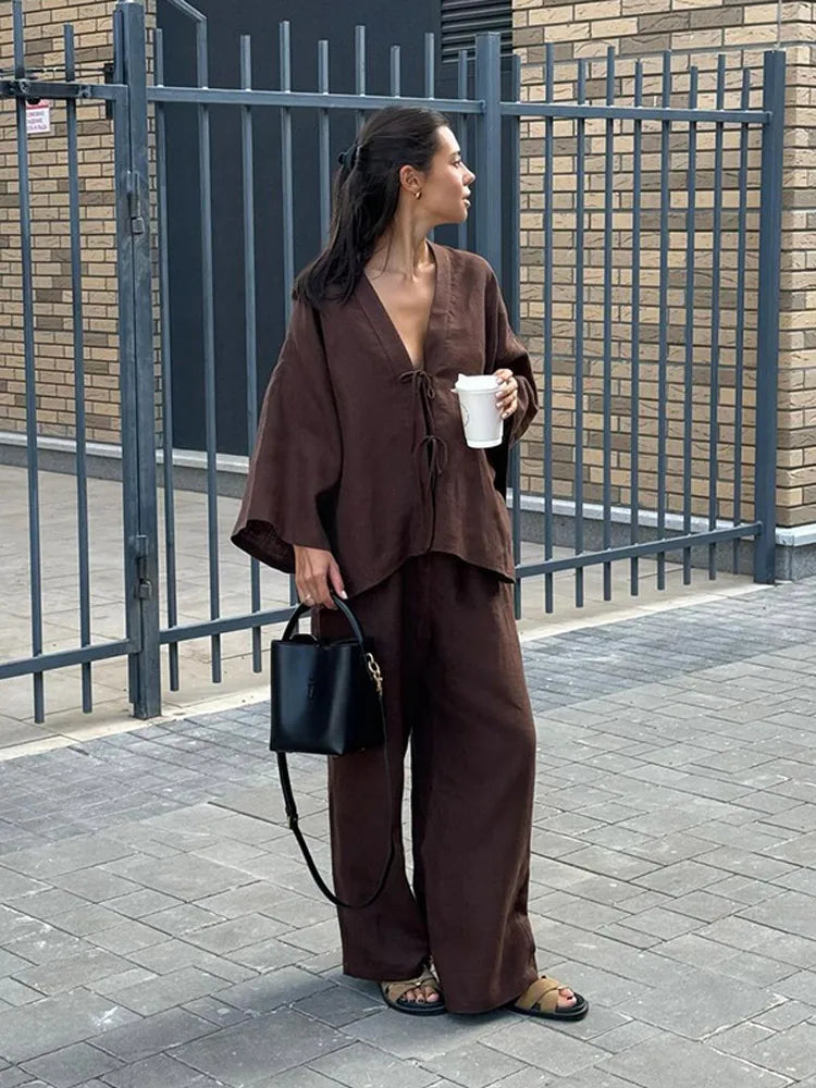 Causal Oversized Linen Pant Suit Set