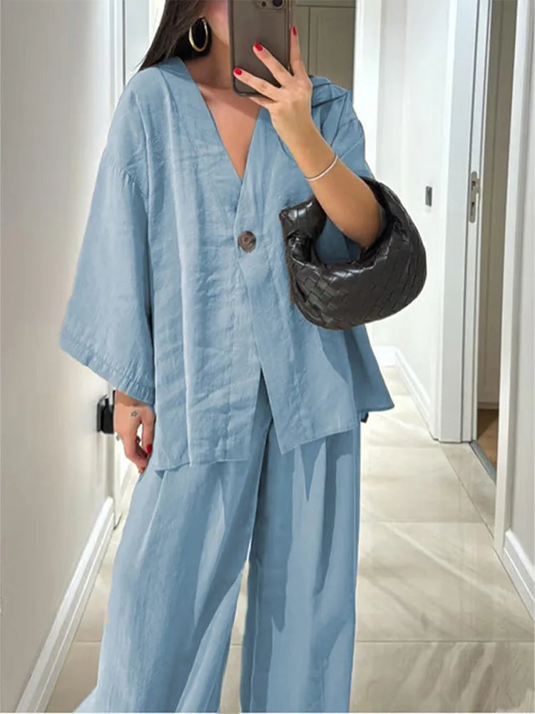 Causal Oversized Linen Pant Suit Set