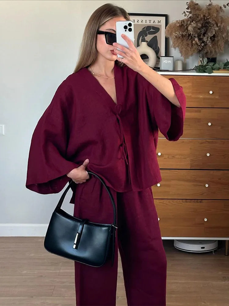 Causal Oversized Linen Pant Suit Set