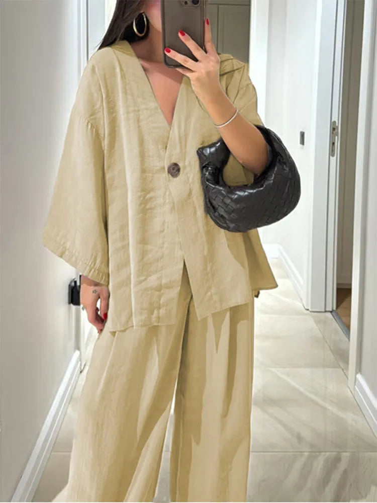 Causal Oversized Linen Pant Suit Set