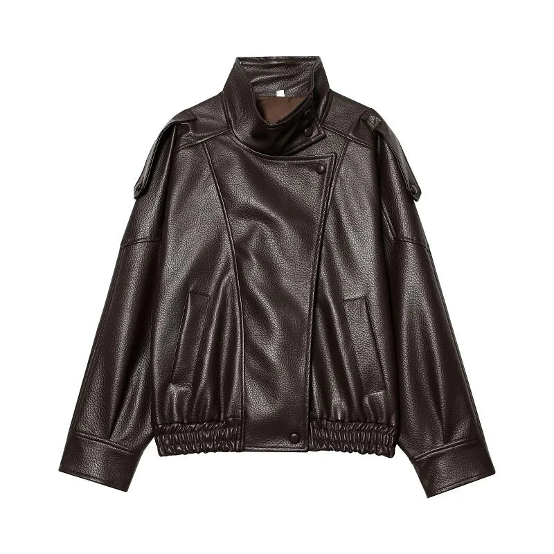 Black Oversized Faux Leather Bomber Jacket