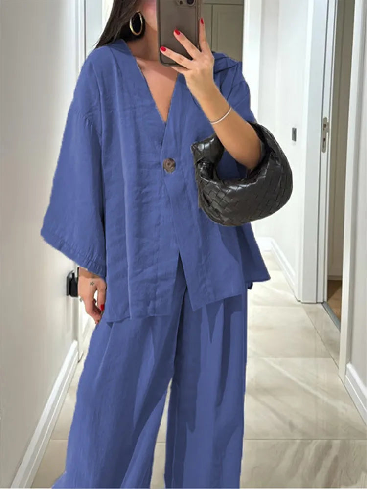 Causal Oversized Linen Pant Suit Set