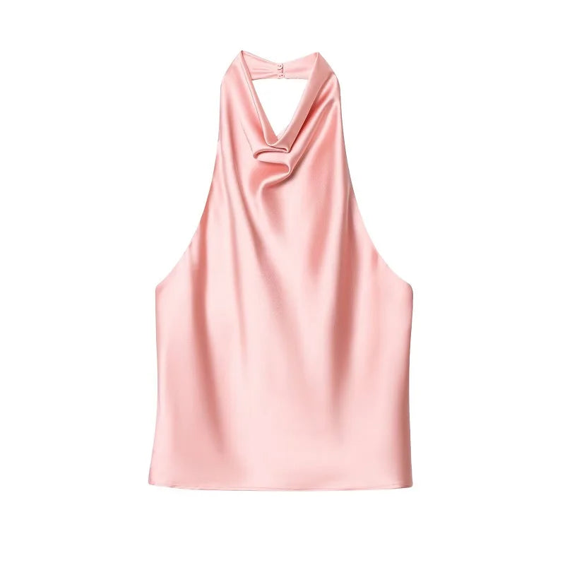 Backless Satin Halter Tops
